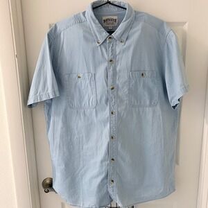 North River Mens XL Light Blue Short Sleeve Button Down Cotton Shirt Relaxed EUC